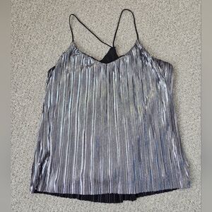 Express Metallic Silver Pleated Blouse